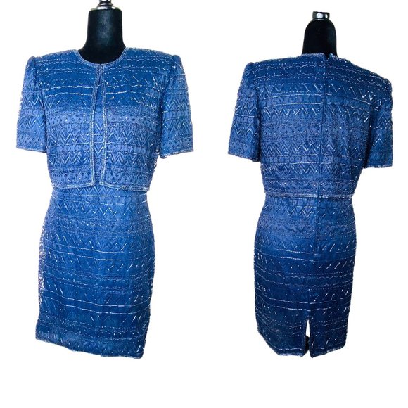 Laurence Kazar New York Sequined Evening Dress Handmade in India 80s Style - Picture 11 of 13